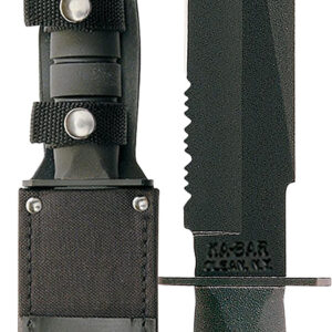 Ka-Bar 1271 Fighter  8" Fixed Clip Point Part Serrated Black 1095 Cro-Van Blade, Black Kraton G Handle, Includes Sheath