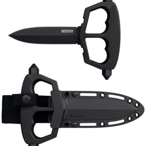 Cold Steel CS80NT3 Chaos Push Knife 5" Fixed Plain Black Matte Powder Coat SK-5 Steel Blade/ Black w/D-Guard Handle Griv-Ex w/Overmold Kray-Ex Handle Includes Belt Loop/Sheath