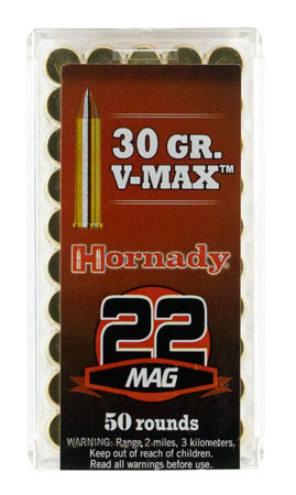 Hornady .22 WMR 30gr HORNADY V MAX Brass – 50rd