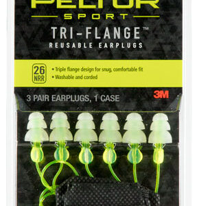 Peltor 97317 Tri-Flange Reusable Earplugs Polymer 26 dB In The Ear Yellow Buds with Yellow Cord Adult 3 Pair