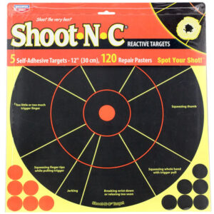 Birchwood Casey 34032 Shoot-N-C Reactive Target Self-Adhesive Paper Handgun Black/Yellow 12" Circle Includes Pasters 5 Pack