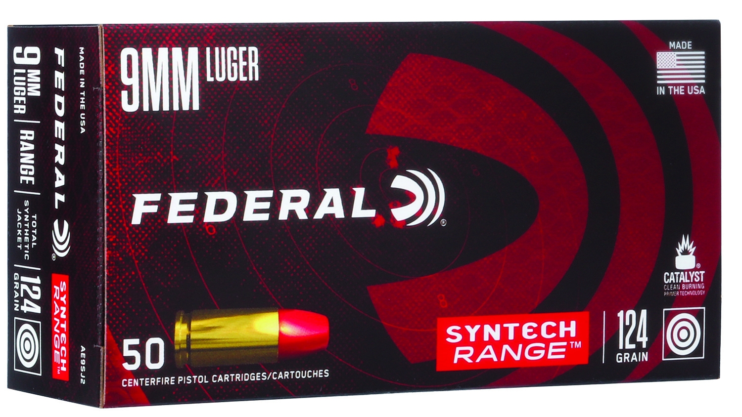 Federal 9mm Luger 124gr TOTAL SYNTECH JACKET FLAT NOSE Brass – 50rd