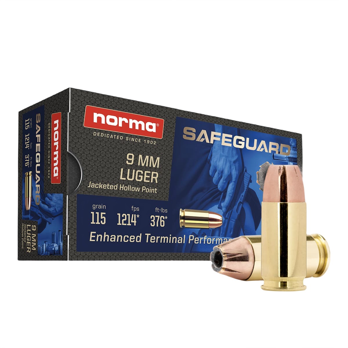 Norma 9mm Luger 115gr JHP Brass – 50rd